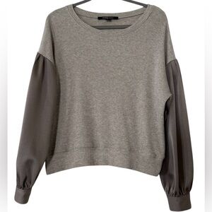 FIFTEEN TWENTY Women’s Ribbed Crewneck Satin Sleeve - Sage Gray
 (Size S)